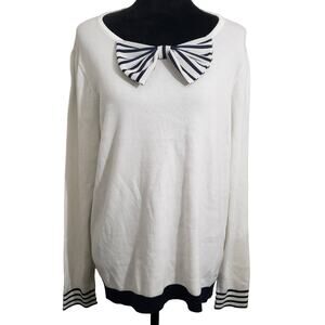 Preppy School Crown & Ivy crewneck long sleeve sweater white black bow size XL